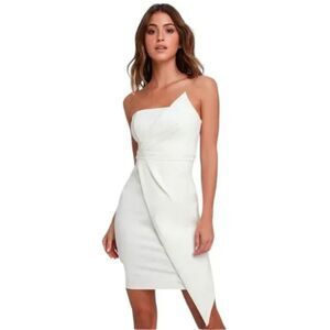 NWT White Lulus ‘Queen of the‎ City’ Strapless Asymmetrical Mini Dress size L